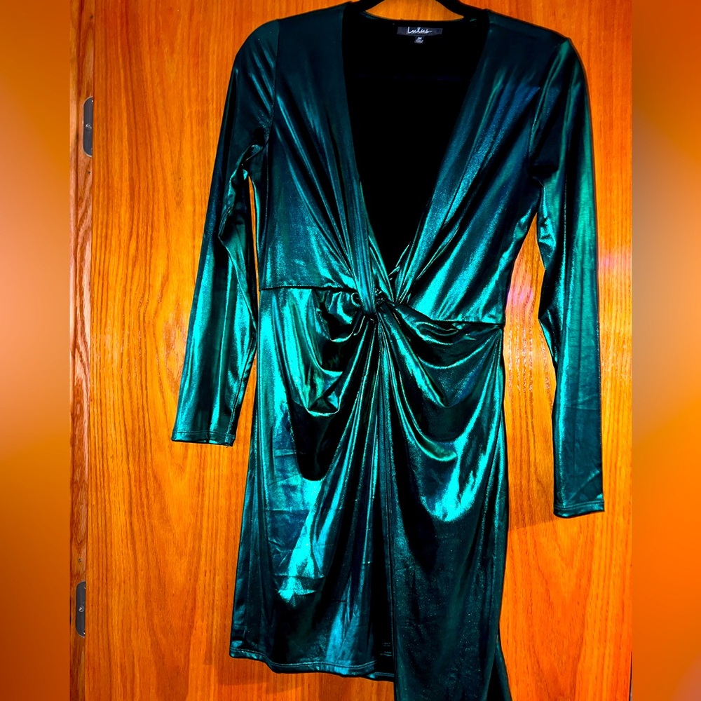 Size M Lulus Metallic Green Pixie Dress